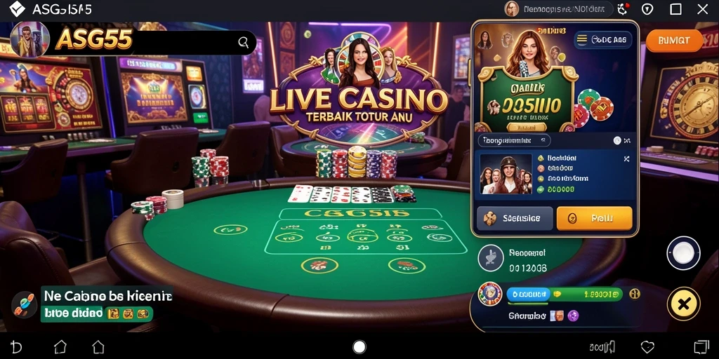 Screenshot gameplay ASG55 menampilkan dealer langsung dan suasana kasino.
