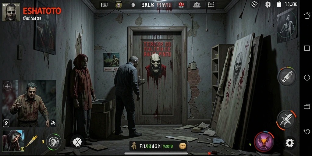 Screenshot ESHATOTO menampilkan suasana gelap dan mencekam dari gameplay horor.