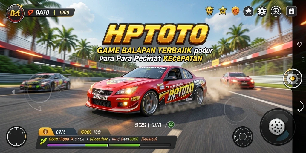 Tampilan gameplay HPTOTO dengan mobil balap yang melaju kencang.