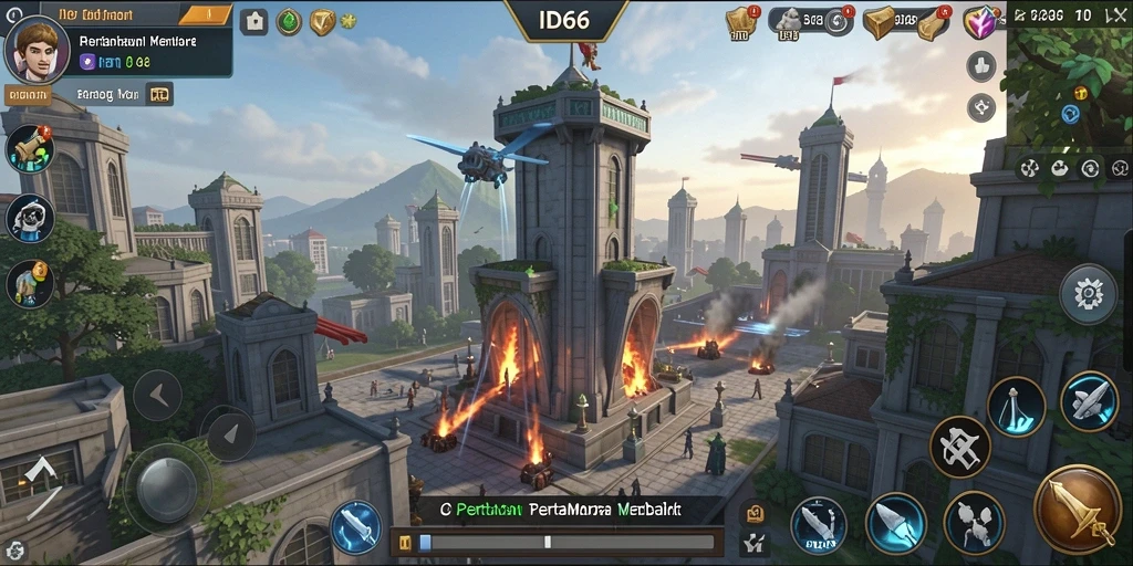 Screenshot ID66 menampilkan aksi menara pertahanan yang mendebarkan.