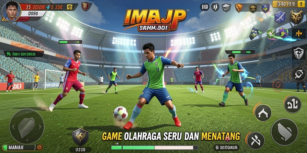 Tangkapan layar gameplay <strong>IMBAJP</strong> yang memperlihatkan aksi mendebarkan pemain di lapangan.