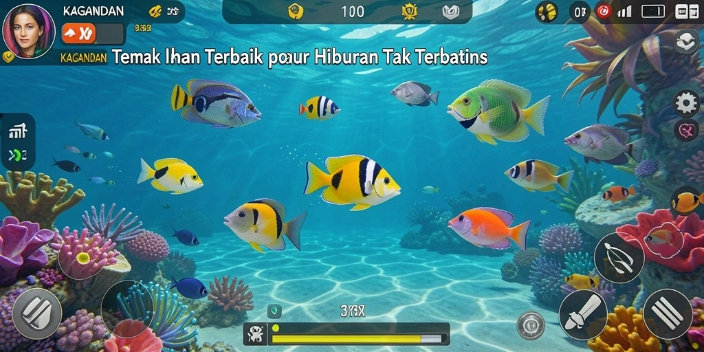 Screenshot gameplay KAGANDAN menampilkan aksi menembak ikan yang seru.