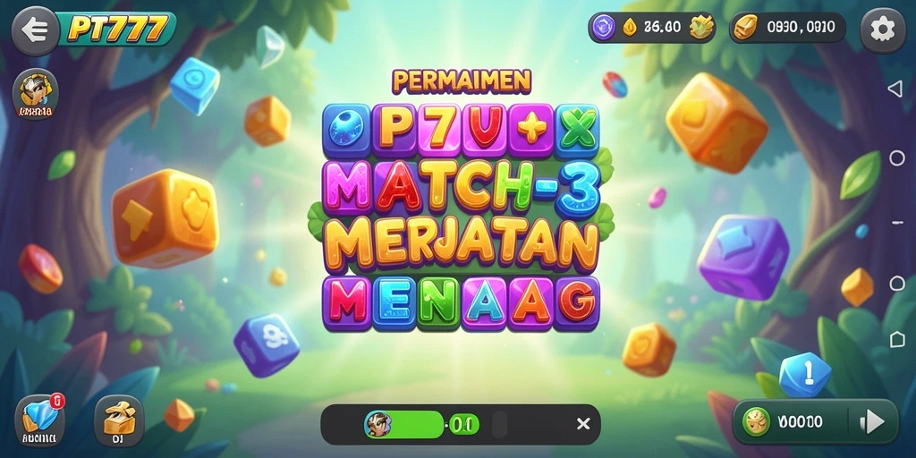 Tampilan screenshot PT777 yang menunjukkan gameplay Match-3 yang colorful.