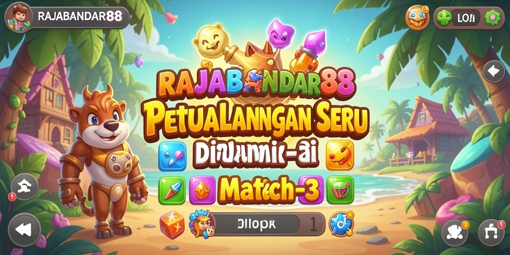 Screenshot utama RAJABANDAR88 menampilkan gameplay Match-3 yang seru.