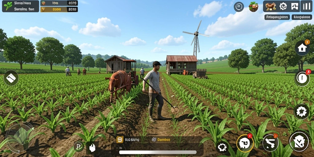 Screenshot gameplay RP8 menampilkan aksi bertani yang seru dan interaktif.