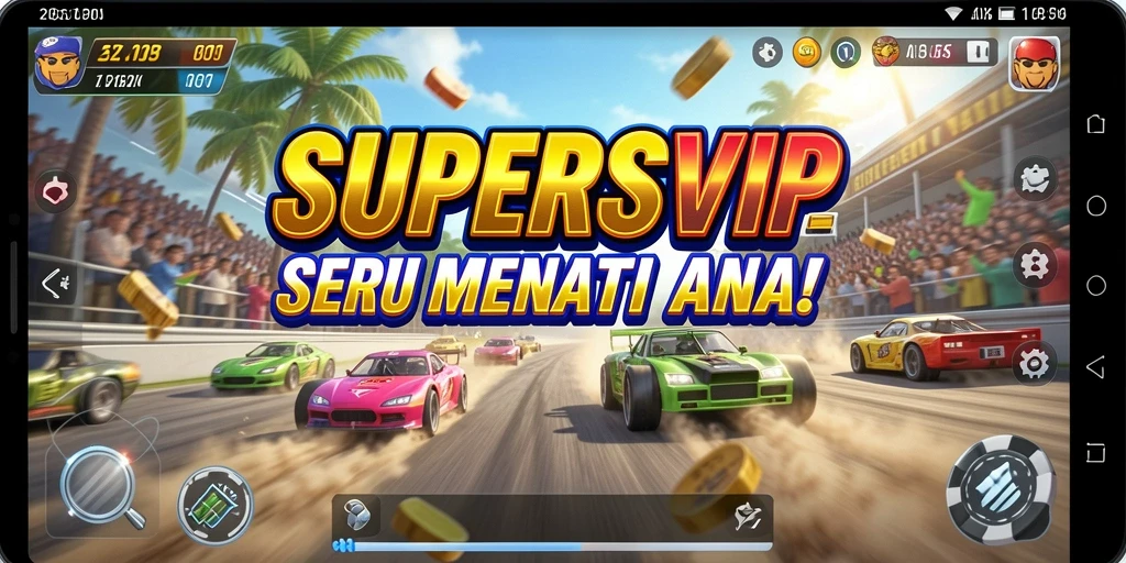 Screenshot gameplay dari balapan seru di SUPERSVIP.