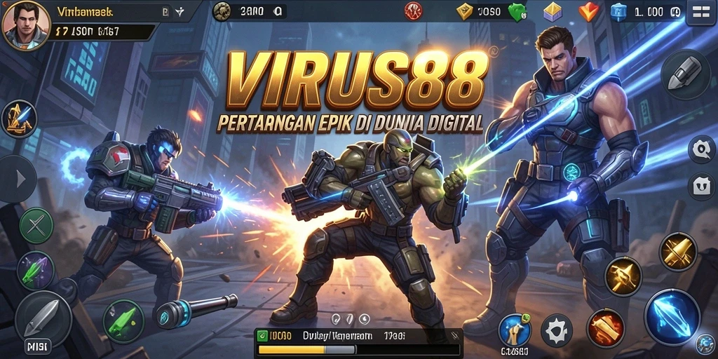 Tampilan gameplay seru di VIRUS88 dengan pertarungan yang intens.