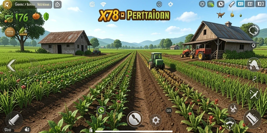 Tampilan gameplay X78 dengan grafis pertanian yang menawan.